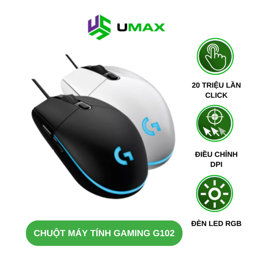 Chuột máy tính có dây, chuột gaming G102 quang học có dây cổng USB thế hệ mới chất lượng cao