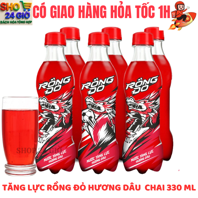Rồng Đỏ Tăng Lực Vị Dâu  Lốc 6 Chai 330 Ml