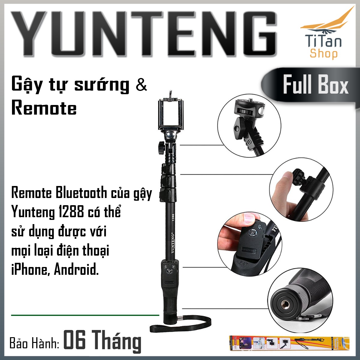 Gậy chụp ảnh bluetooth - Gậy chụp ảnh tự sướng - Chống Rung lắc chụp ảnh nét -Chất liệu hợp kim siêu bền
