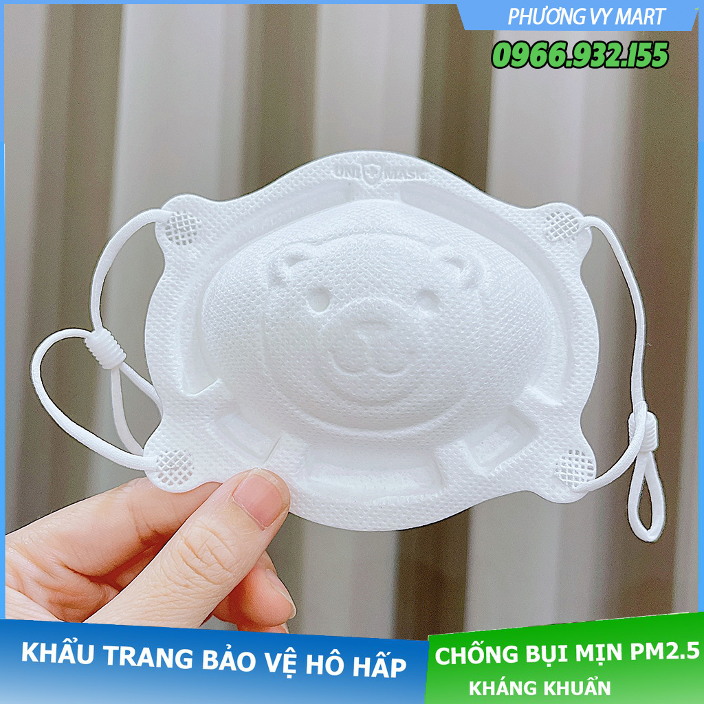 Thùng 36 Chiếc khẩu trang trẻ em hình Gấu 3D Uni Mask kháng khuẩn chống bụi mịn theo tiêu chuẩn nhật bản