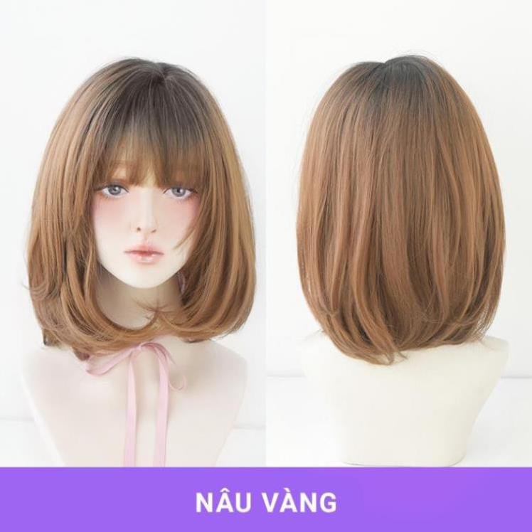 Tóc giả nguyên đầu ngắn cụp tự nhiên, tóc bob layer mái phồng CAO CẤP