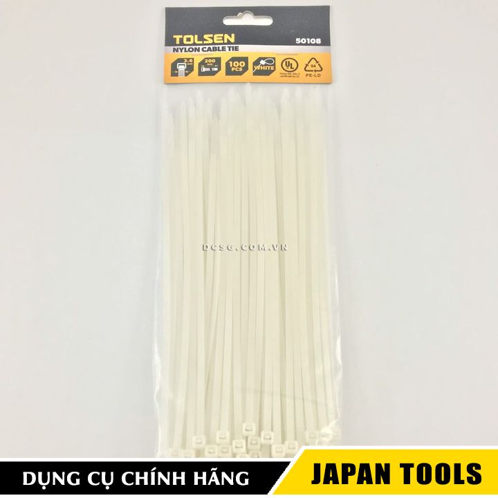 Dây rút nhựa trắng 3.6x200mm tolsen 50108 | japan tools