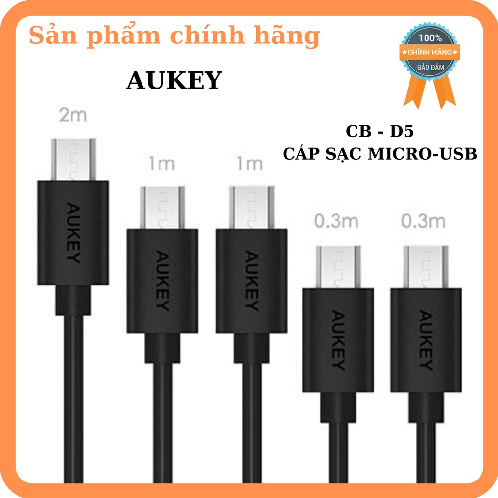 [HCM]Combo 5 Cáp Sạc Micro USB Aukey CB-D5 Siêu Bền - Hàng Chính Hãng