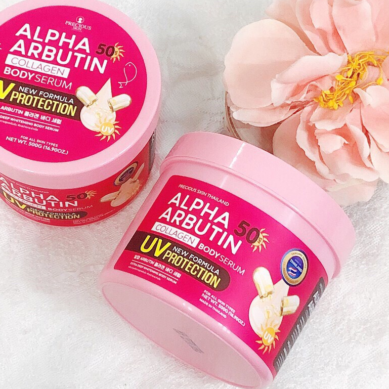 Kem Dưỡng Trắng Da Chống Nắng Alpha Arbutin Collagen Body Serum UV 50 SPF Precious Skin Thái Lan 500g