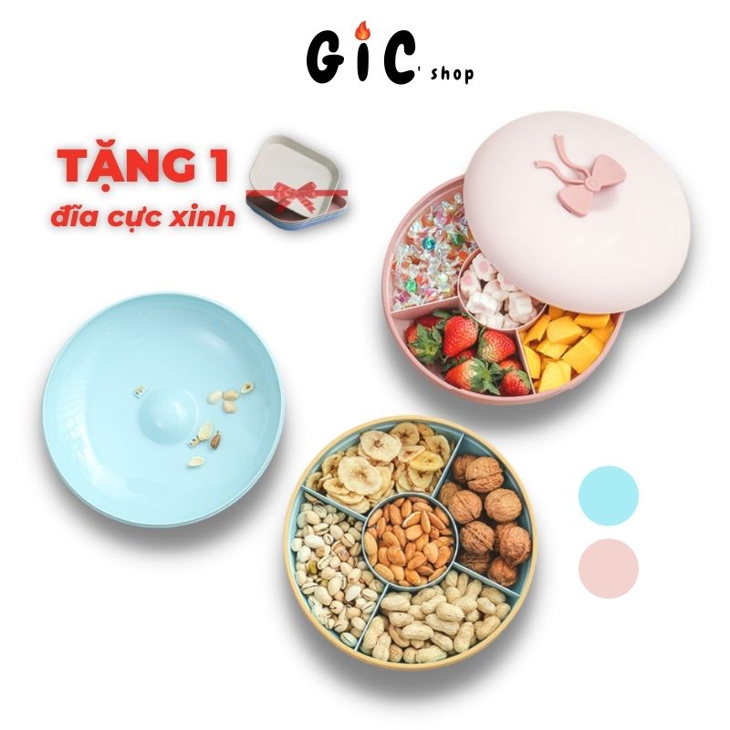 Khay Mứt Hộp Đựng Bánh Kẹo tết Hình Tròn 5 Ngăn Nắp Nơ Cao Cấp GiCshop