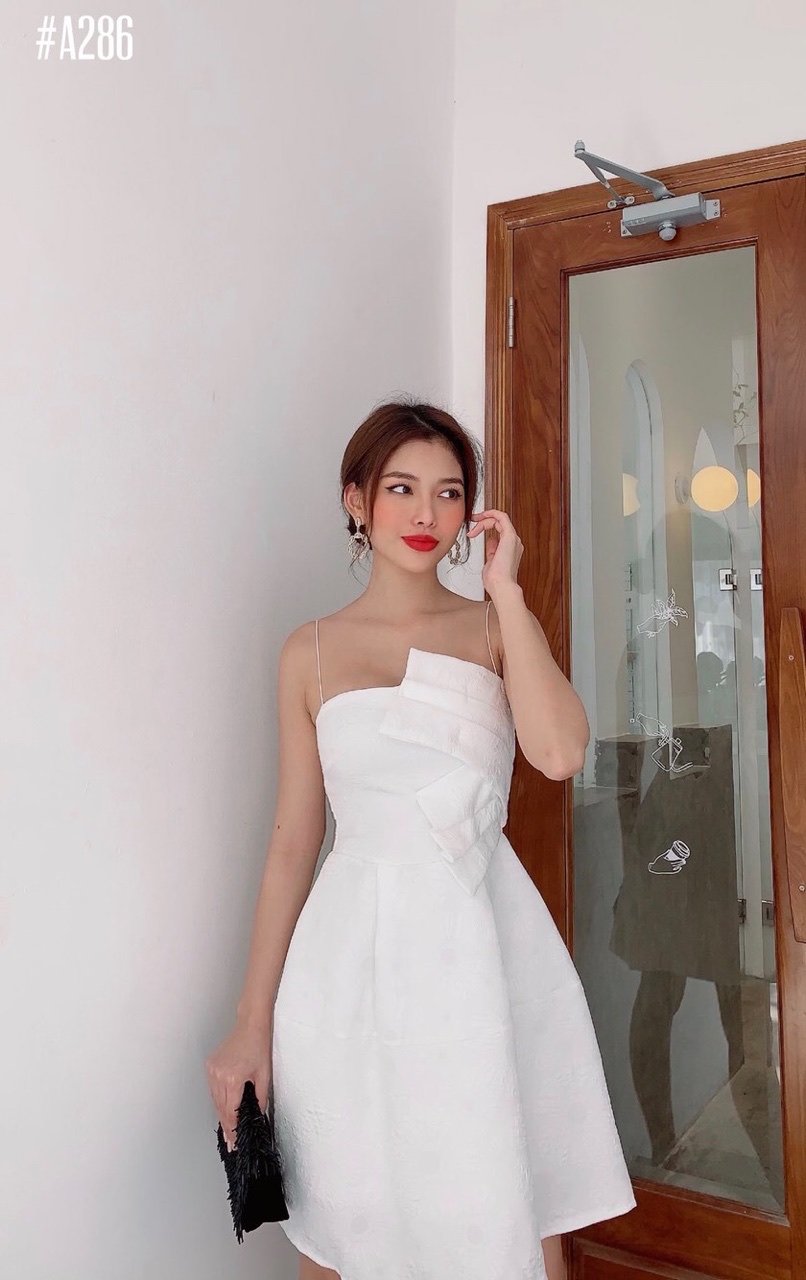 Đầm trắng thiết kế đan eo lụa Hàn cao cấp V1221  Thời Trang Tadi