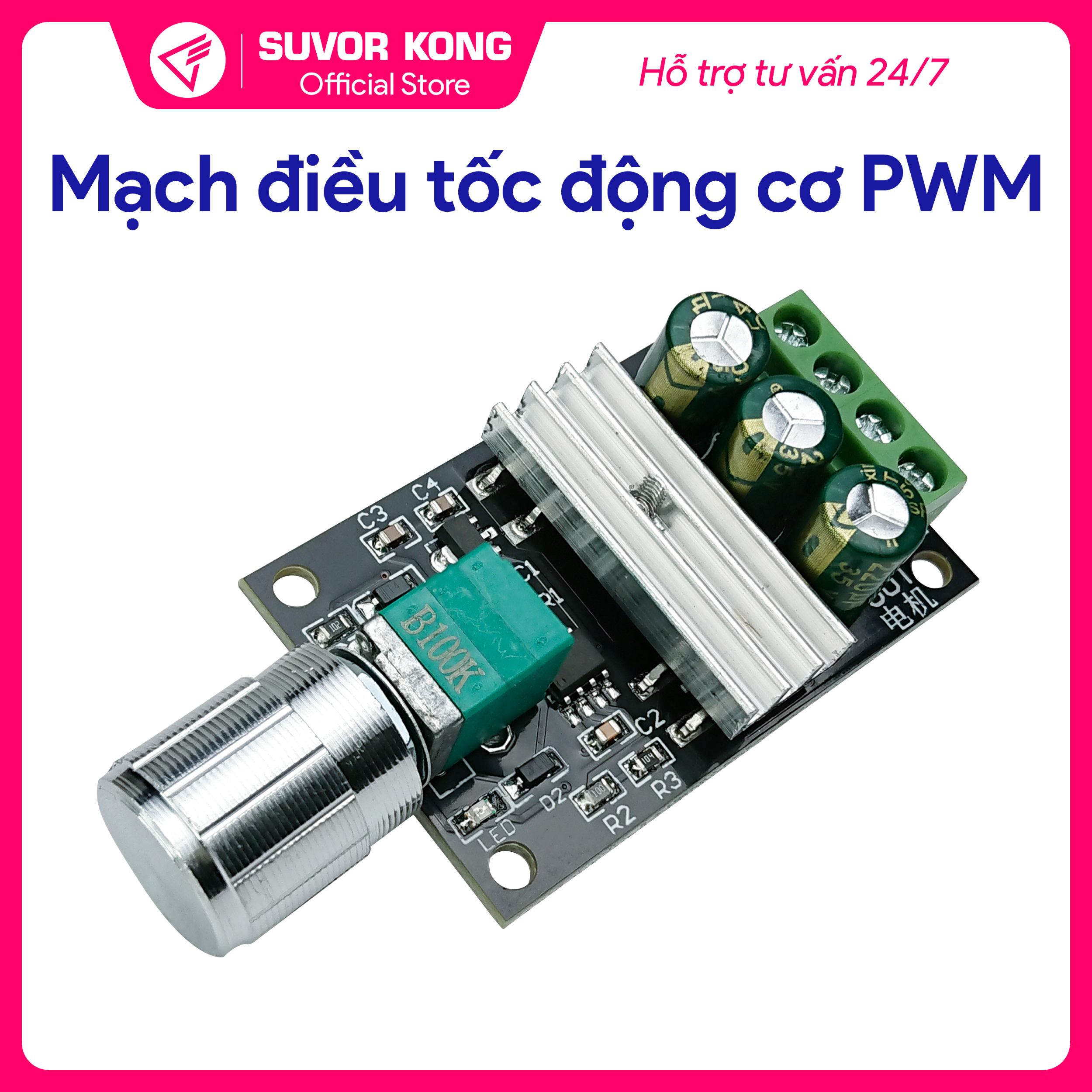 Mạch điều tốc động cơ dc pwm 6v-28v 3a nút vặn kèm công tắc
