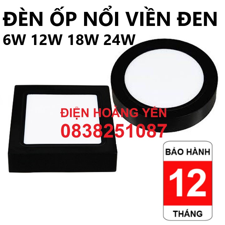 ĐÈN LED ỐP TRẦN GẮN NỔI 12W18W24W VUÔNG TRÒN VIỀN ĐEN