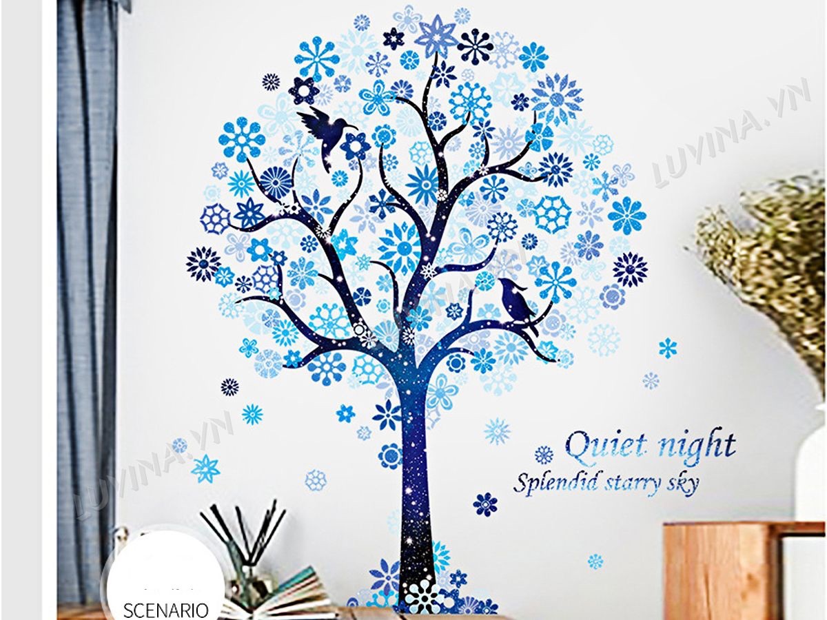 Decal tranh dán tường Cây xanh dương
