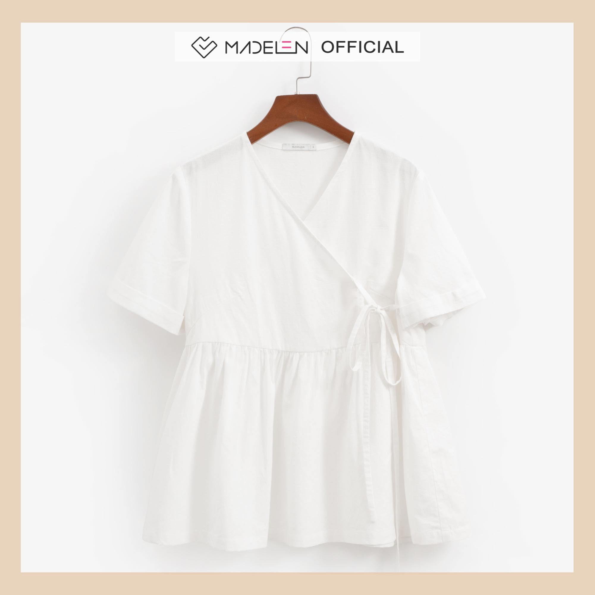 Áo babydoll trắng ngắn tay MADELEN dáng kimono