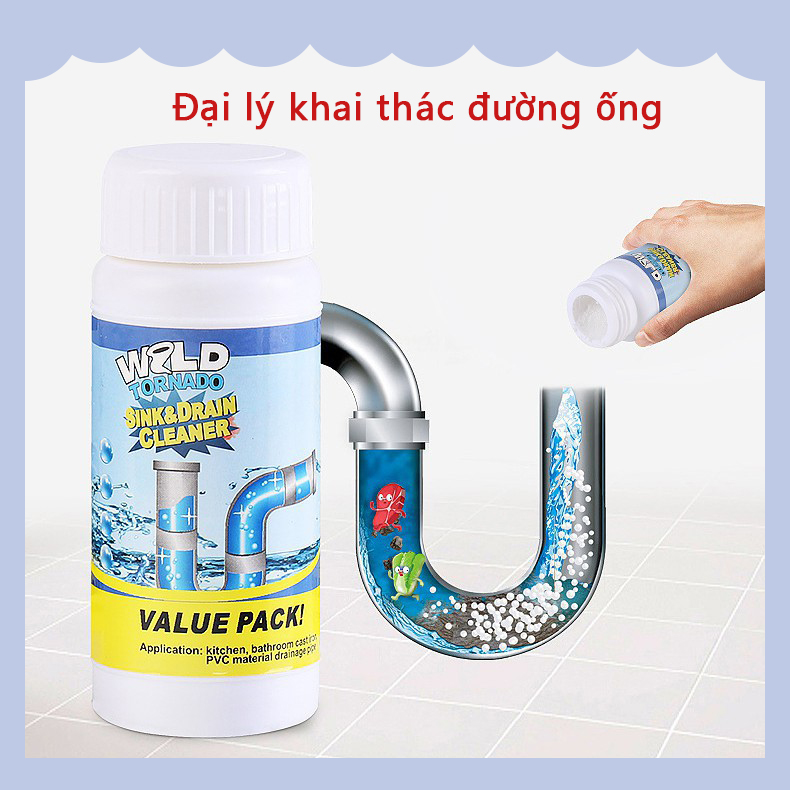 Chai bột thông cống nghẹt, thông bồn rửa chén, bột ống thoát nước,chai bột thông cống thần thánh
