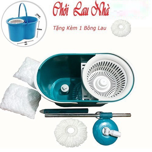 Bộ Chổi Lau Nhà Song Anh Xoay 360 Độ Tặng Kèm 2 Bông Lau, Bộ Chổi Lau Nhà Siêu Sạch