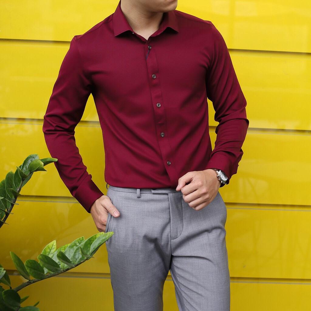 Áo Sơ Mi Nam Không Nhăn Mềm Mịn AO SO MI NAM 001A1 - Đỏ Đô