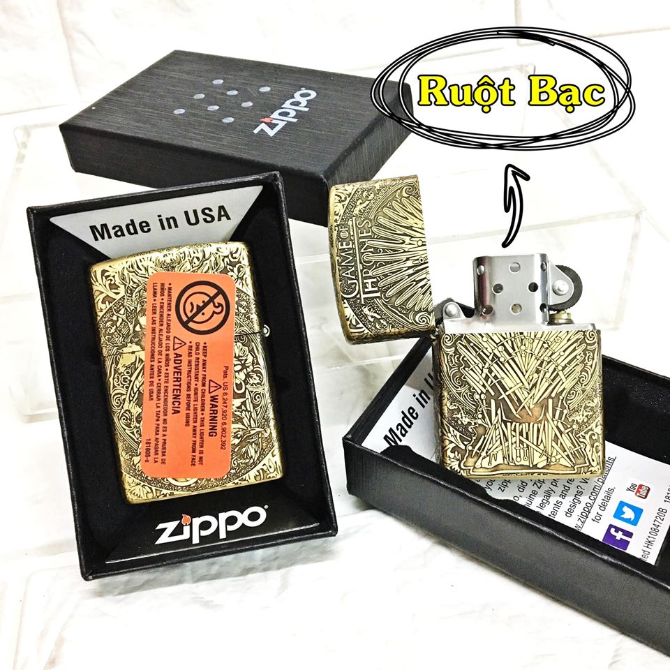 Bật lửa zippo mỹ , đồng khắc 5 mặt