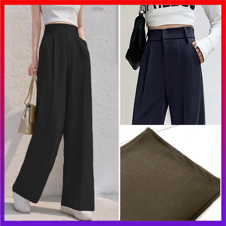 Quần suông ống rộng lưng cao cạp 6cm cài nút quần cullotes chất cotton thái cực chất