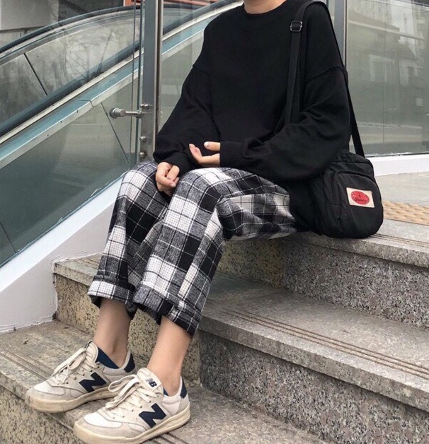 Nguyen Nam Fashion XẢ KHO Quần Kẻ Sọc Caro Nâu Đen Ống Rộng Suông Phong Cách Hàn Quốc T5