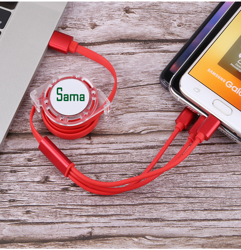 Cáp Sạc Rút 3 Đầu Thông Minh - Cuộn Cáp Sạc 3 ĐẦU Iphone, SamSung, Xiaomi, Oppo...