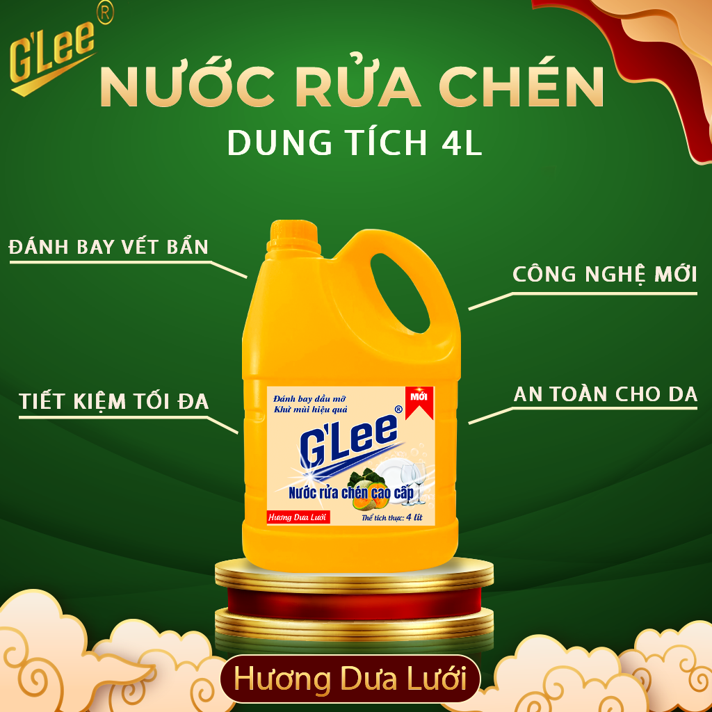 Nước rửa chén hương dưa lưới, Nước rửa chén 4L hương dưa lưới, Nước rửa chén Glee cao cấp
