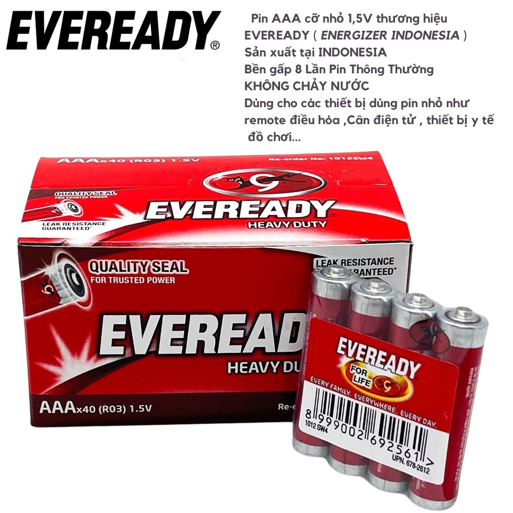 Hộp pin aaa 1,5v eveready 3a siêu bền dùng cho remote