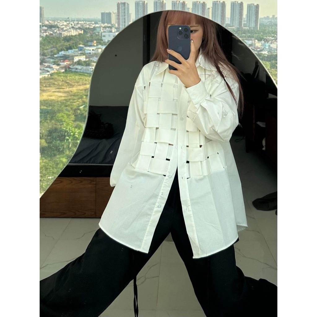 Cross White Shirt - Áo sơ mi oversize kiểu đan chéo Remmus cho nữ và nam