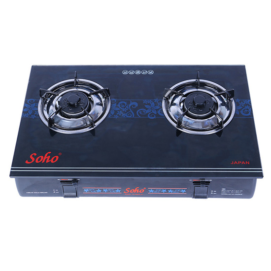 Bếp Gas Đôi Mặt kính IC NÚT NHẤN SOHO - 688GLP, họng bằng inox 304 không hít (Nhập khầu), Sen chia lửa đồng thau nặng vô địch, chất lượng như Ngoại giá chỉ bằng 1/3, Duy nhất chỉ có tại đây
