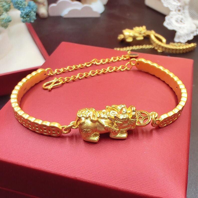 LẮC TAY NỮ, VÒNG TAY NỮ KIM TIỀN GẮN TỲ HƯU CỰC DẸP MẠ VÀNG 24K BỀN MÀU