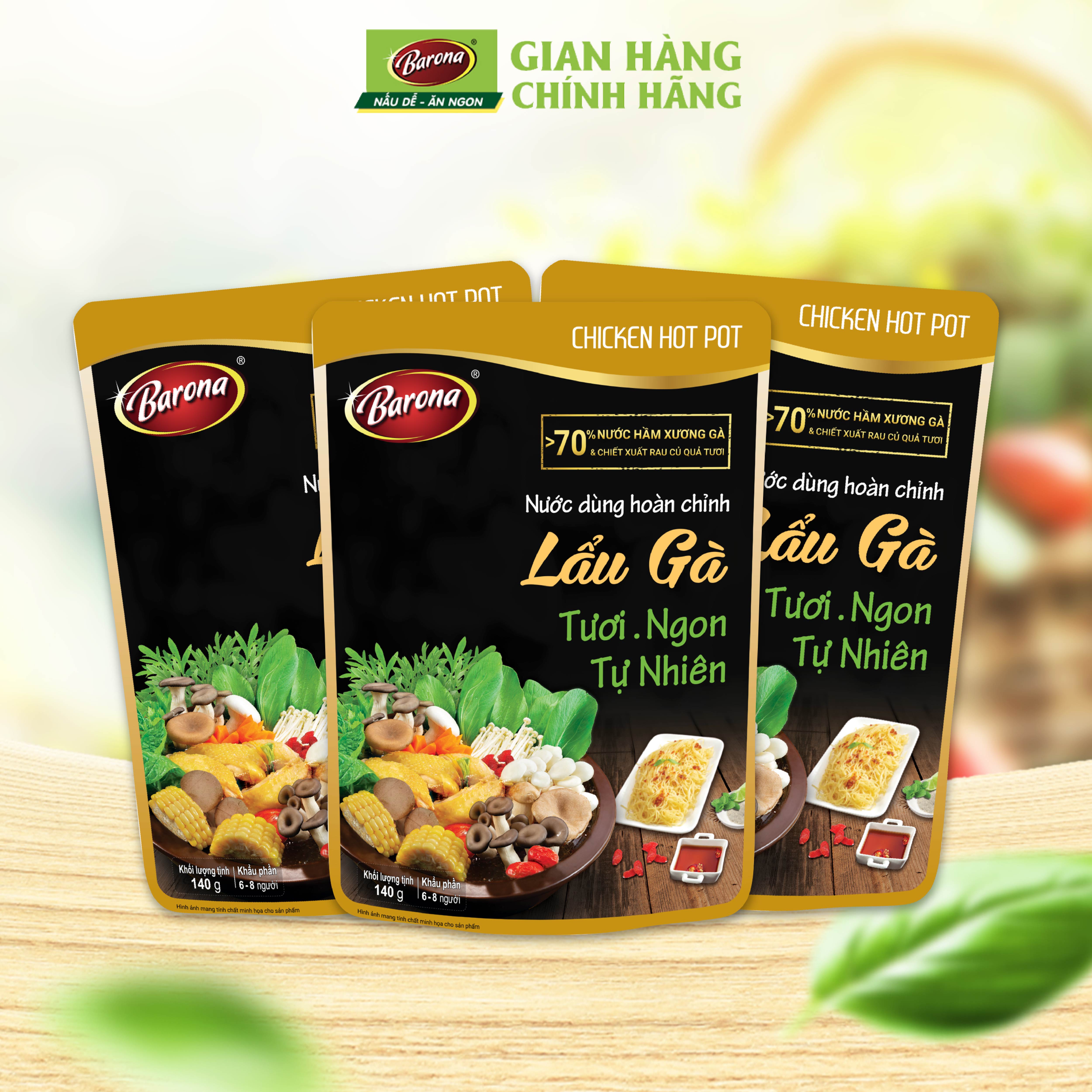  Combo 3 gói Nước dùng Lẩu Gà Barona 140g tươi ngon chuẩn vị không cần nêm nếm 