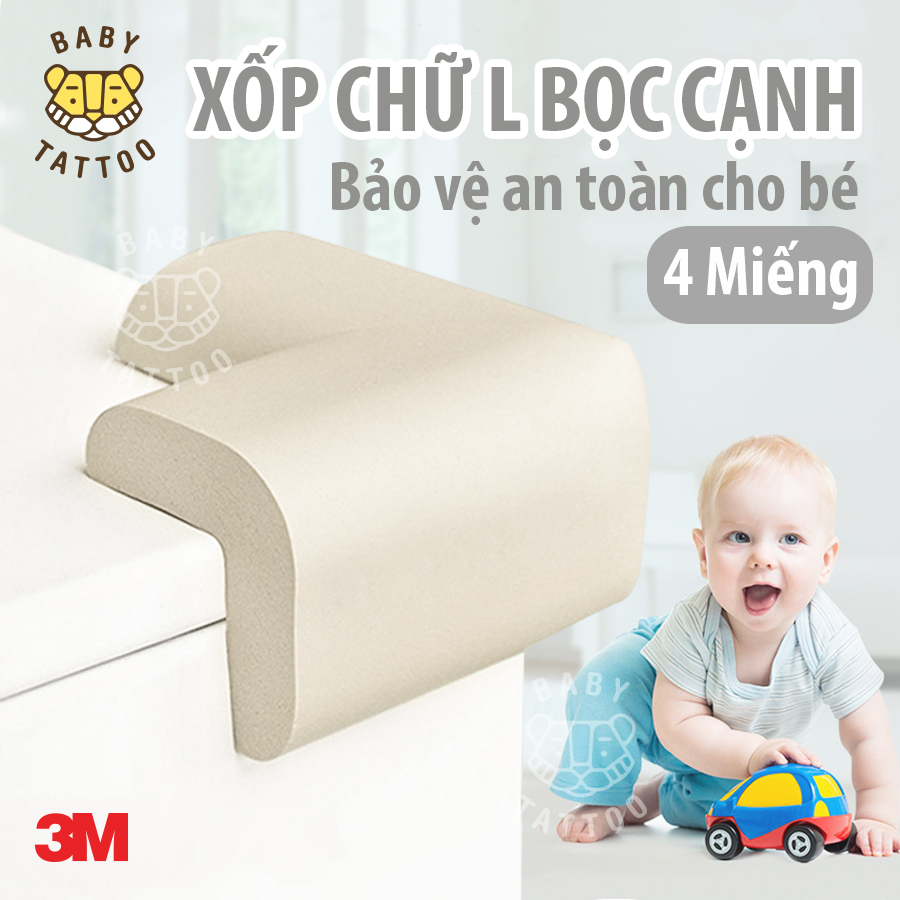 BABY TATTOO Cuộn Xốp Bọc Cạnh Bàn Dài 2m, Góc Bàn Chữ L Bảo Vệ An Toàn Cho Bé, Kèm Keo 3M