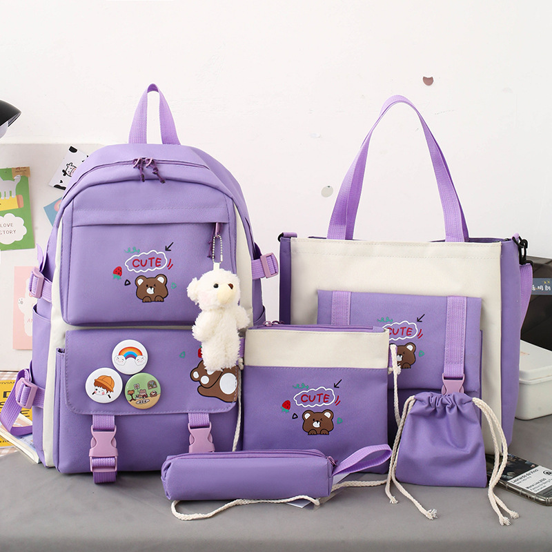 Set balo 4 món đi học nữ cặp ulzzang cấp 1 2 3 gấu cute xinh xắn