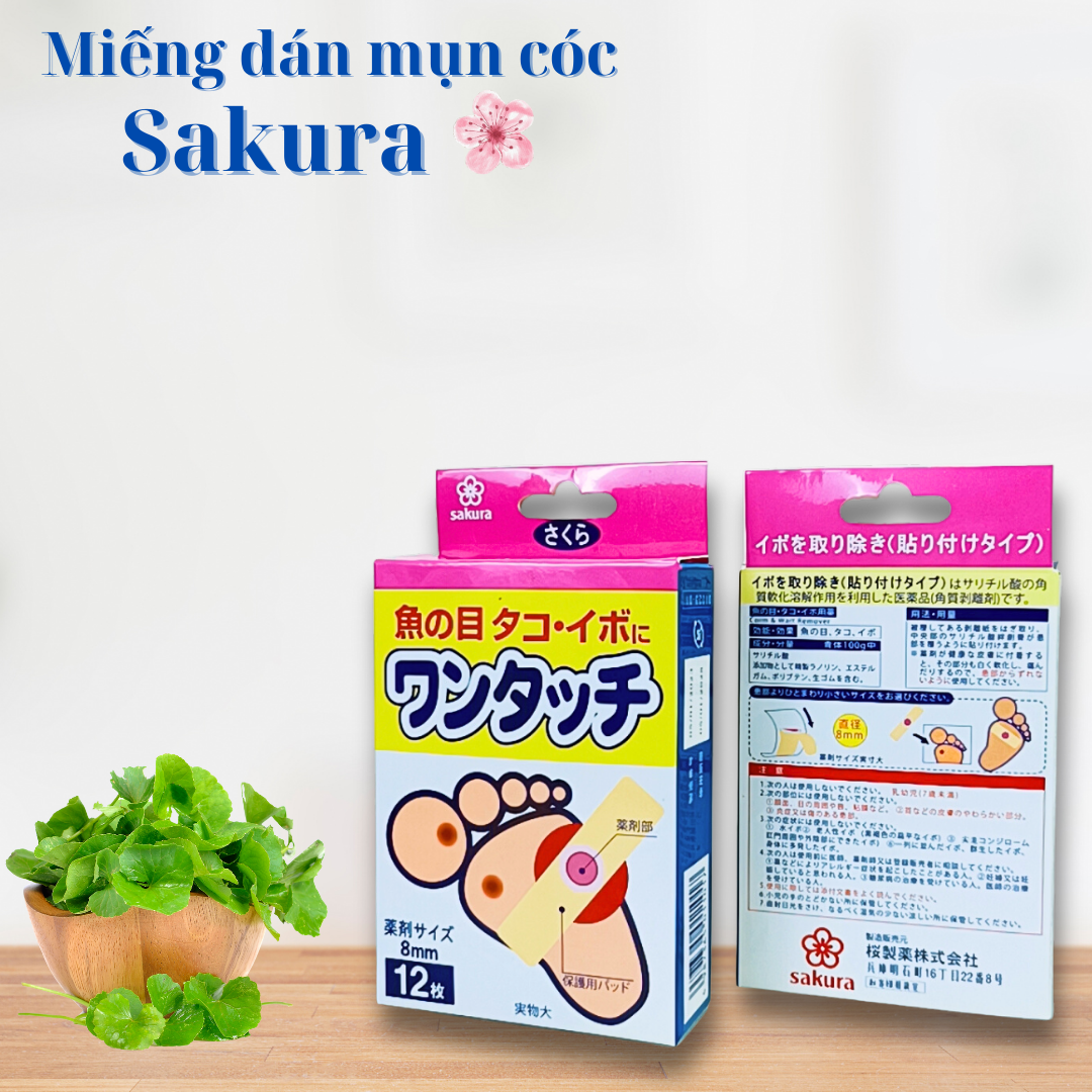 Miếng dán Giảm mụn cóc, mụn cơm, trai chân, cực kì hiệu quả. Hộp 6, 12 miếng, Dán mụn cóc Nhật Sakura, dán mụn cóc Plaster - Loki Care