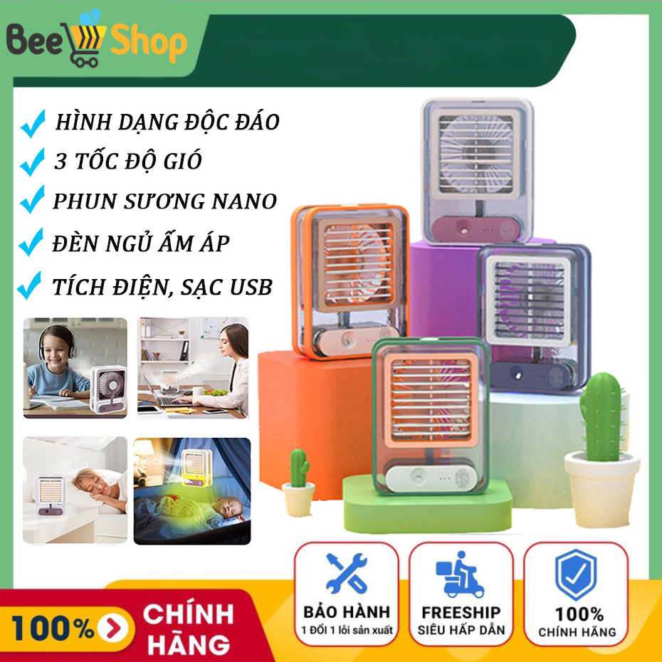 Quạt điều hòa hơi nước mini để bàn, quạt phun sương để bàn đa năng, quạt sạc tích điện để bàn văn phòng dung tích bình chứa nước 150ml, tạo ẩm sạc usb tiện lợi, bảo hành 12 tháng