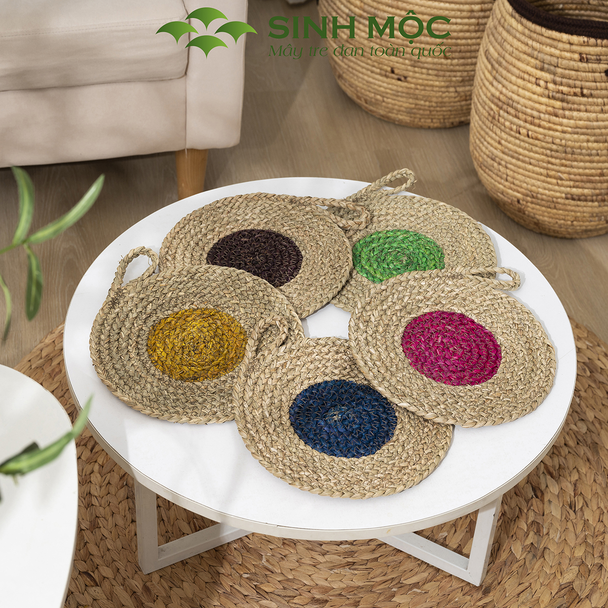 Miếng lót cói, tấm lót bàn ăn, tấm lót cói nhiều màu, miếng lót ly, lót nồi, decor trang trí bàn ăn - M2010