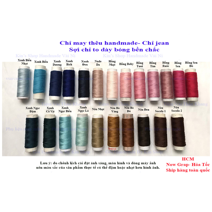 Combo Theo Tông Màu Chỉ May Handmade Chỉ Jean chỉ bò đủ màu chuyên dùng may thêu làm đồ handmade dùng trong may mặc- KINSHOPHANDMADE