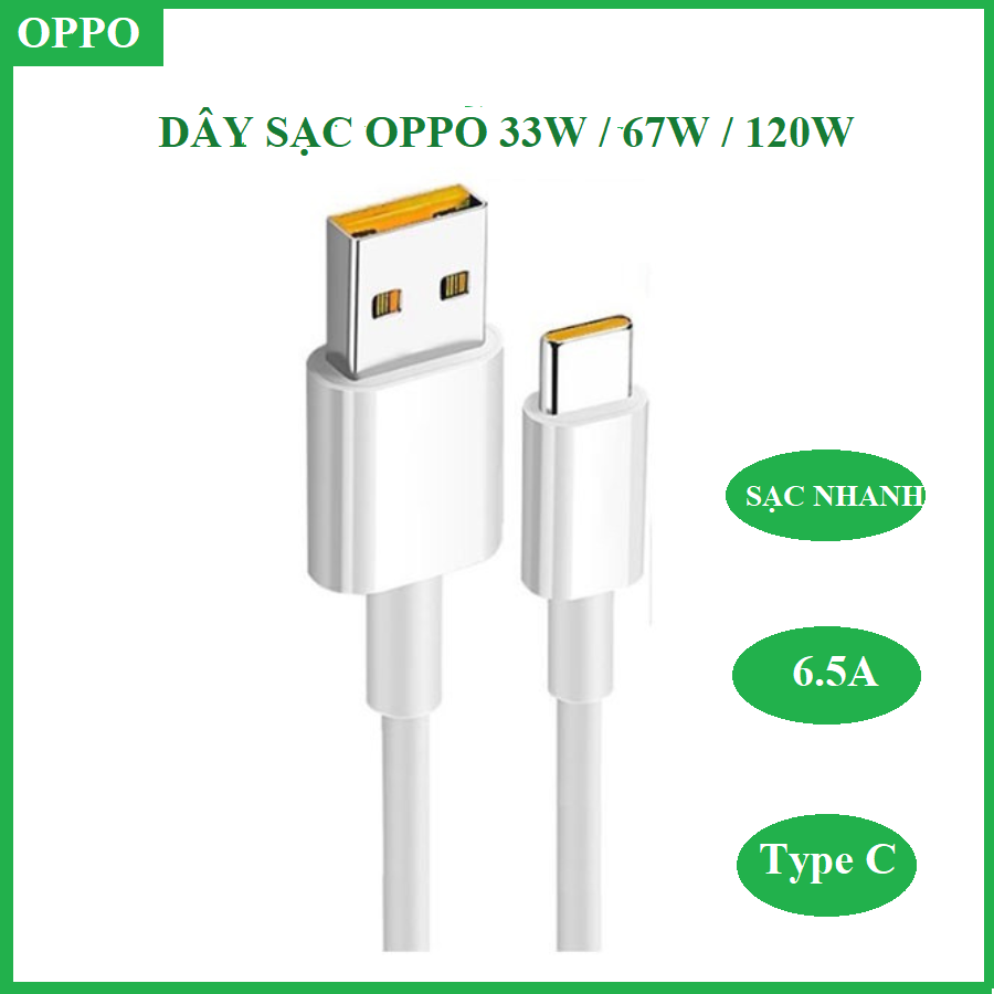 Dây sạc oppo type c 6.5a hỗ trợ sạc nhanh 33w, 67w, 120w sợi to , chắc chắn zin bóc máy