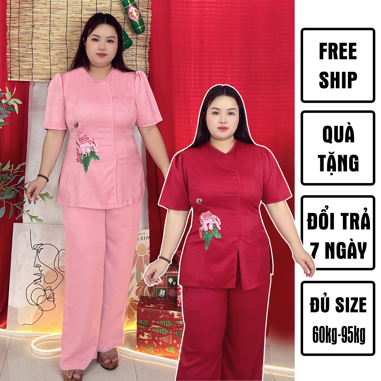 Đồ lam đi chùa bigsize thêu hoa nổi cao cấp