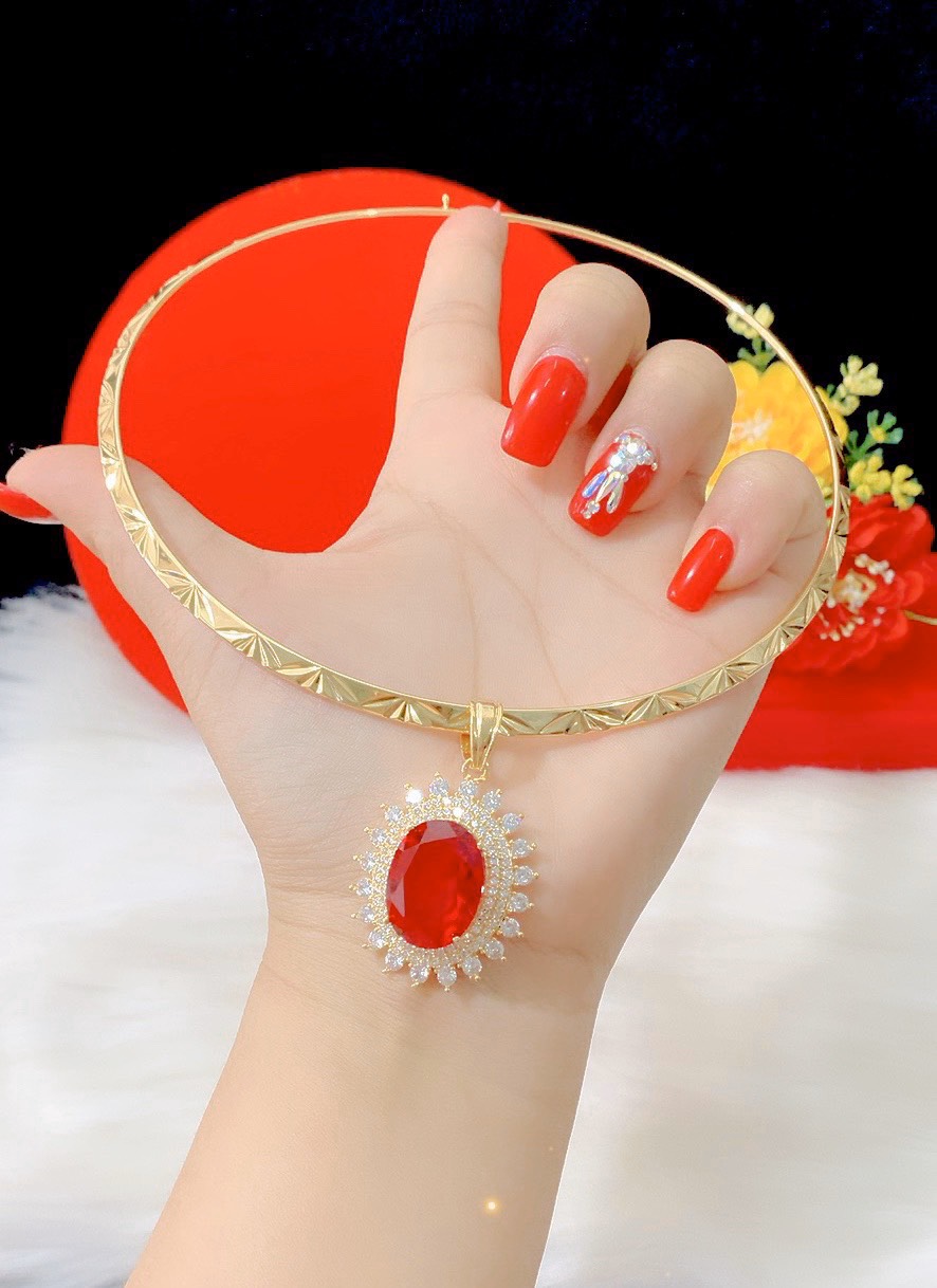 Dây Chuyền Vàng Nữ Mặt Đá Đỏ Giống Vàng Thật 99% - Sáng Như Vàng Thật Givishop - D170585 - ( Cam Kết Không Đen, Không Ngứa, Chất Liệu Bạc Pha Hợp Kim Cao Cấp ) - day truyen bac dep , mau day chuyen vang 18k dep , day chuyen vang tay dep