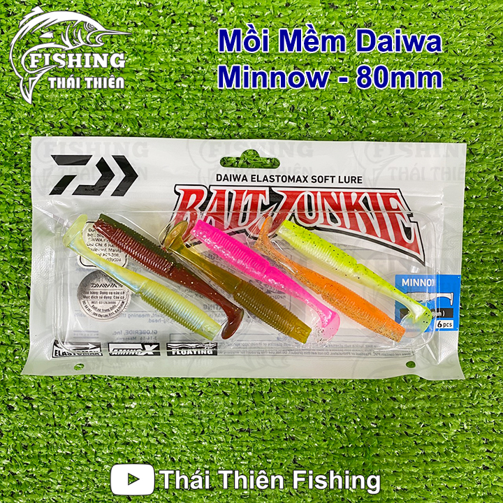 Mồi mềm daiwa minnow gói 6 con dài 80mm dùng câu lure cá lóc chẽm mú nhồng măng