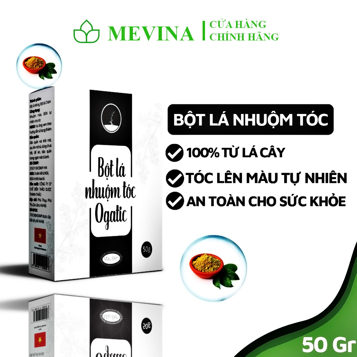 Combo 2 hộpthuốc nhuộm tóc phủ bạc thảo dược ogatic, bột lá nhuộm tóc từ thiên nhiên lá móng lá chàm - mevina store