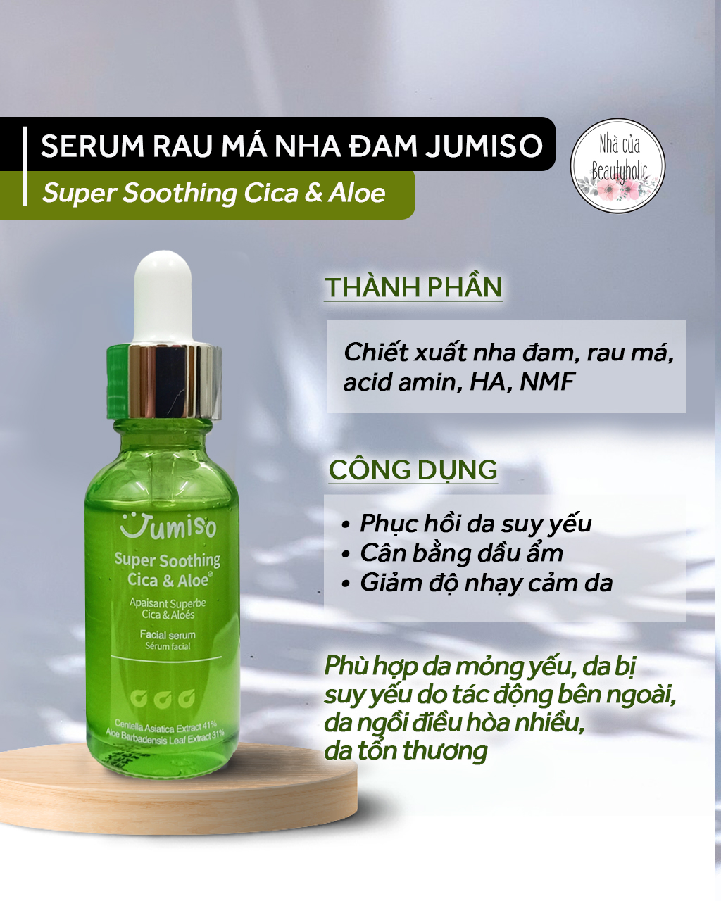 Serum rau má nha đam jumiso super soothing cica aloe facial serum