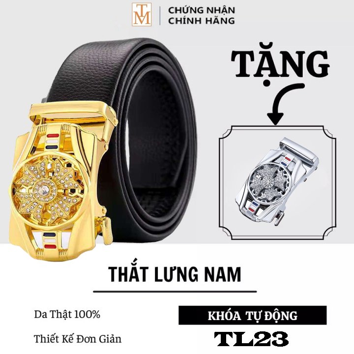 Thắt lưng nam da cao cấp - Tặng kèm 1 mặt - Thiết kế đính đá mặt xoay 360, khóa tự động mạ kim sang trọng TL23