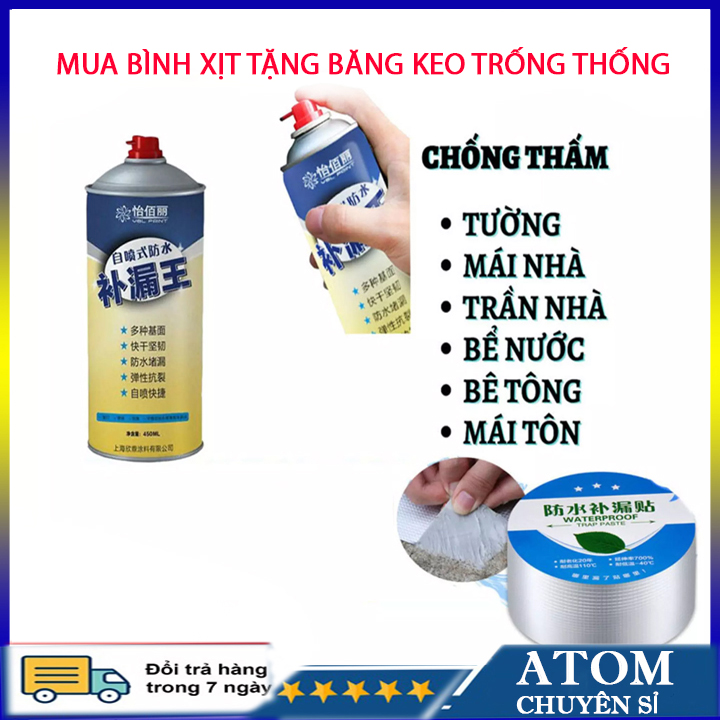 Bình xịt chống thấm - bình sơn xịt chống thấm đa năng - xịt chống thấm tặng kèm băng keo 5cm 5m - xịt chống thấm tường - bình xịt chống thấm đa năng công nghệ nhật bản..atom chuyên sỉ