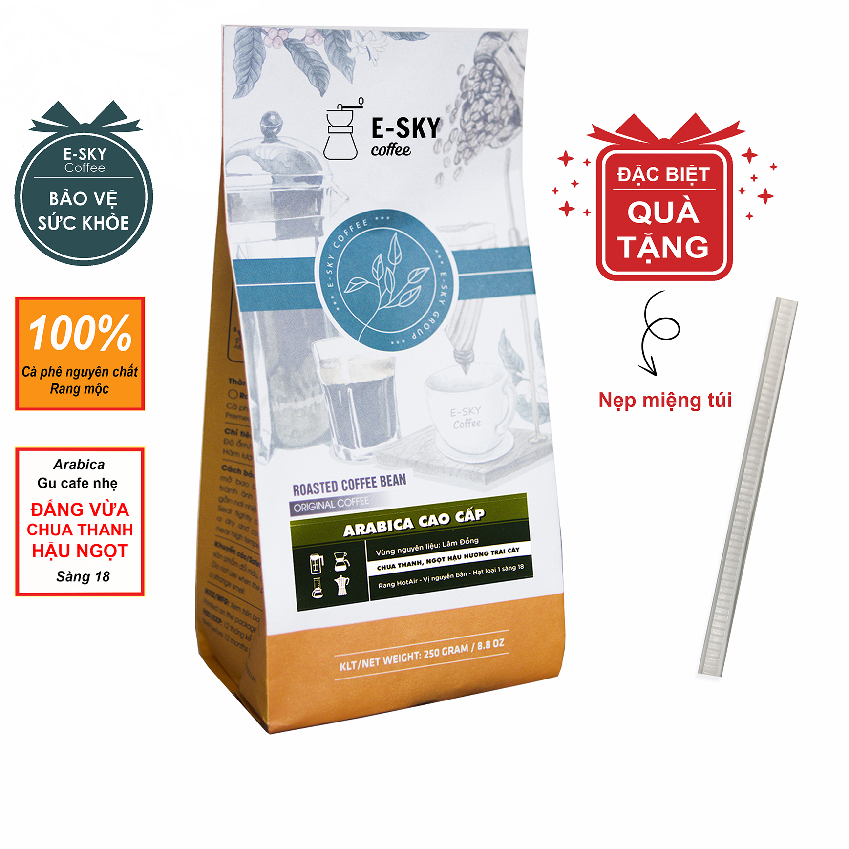 Cà phê Arabica Cầu Đất E-SKY Coffee nguyên chất hậu ngọt pha phin pha máy cold brew 250g