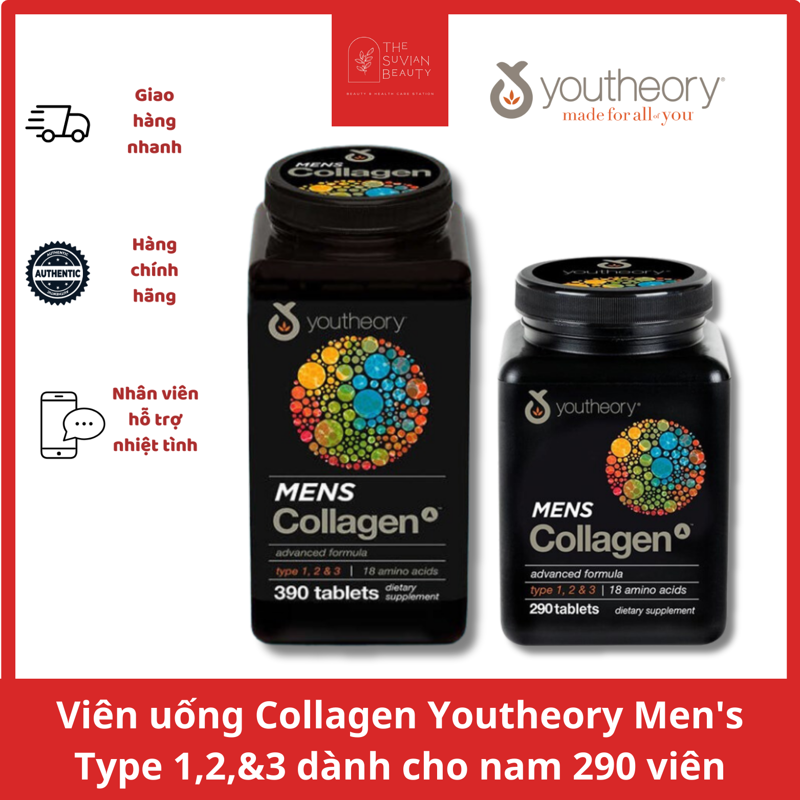 Viên uống Collagen Youtheory Men's Type 1,2,&amp;3 dành cho nam 290 / 390 viên