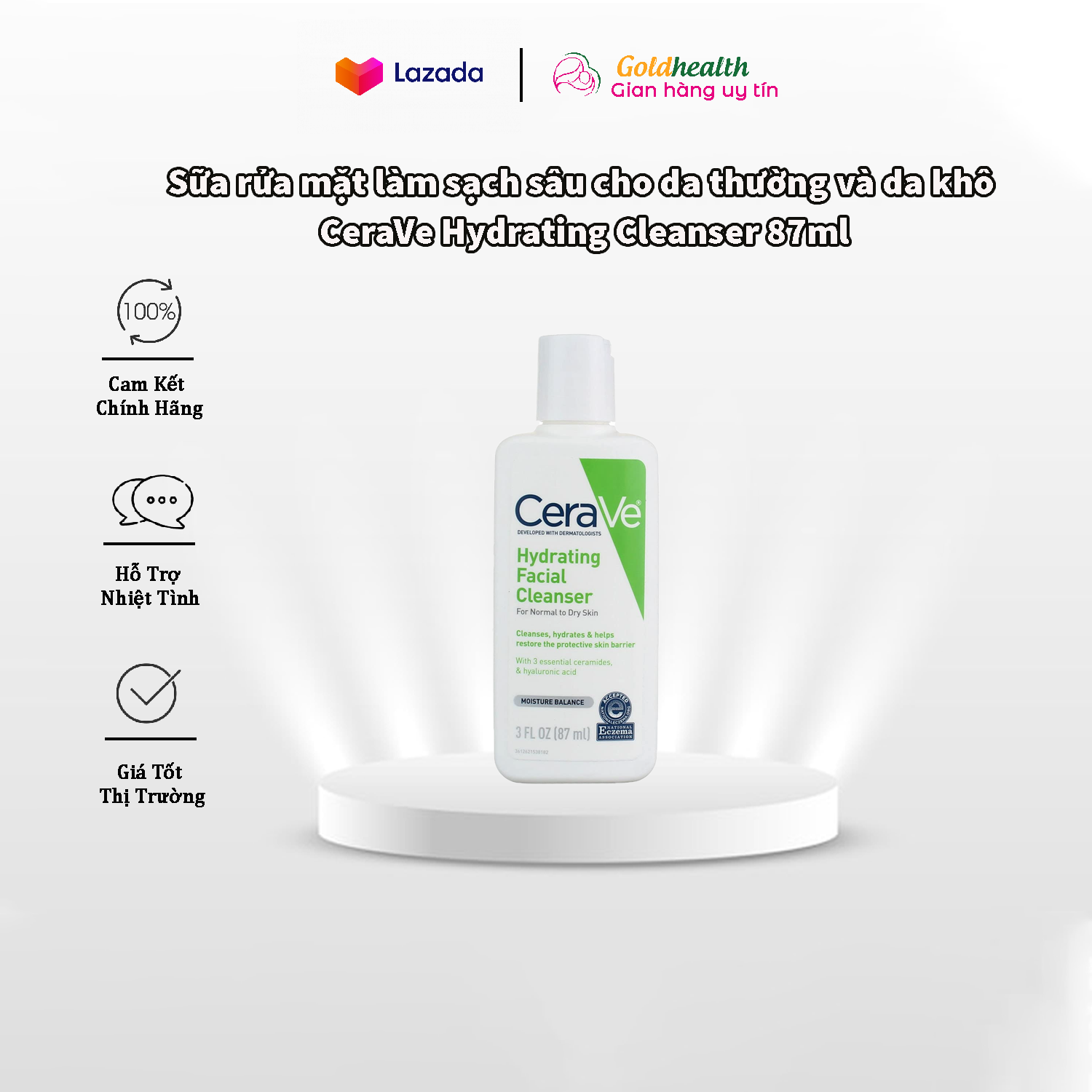 Sữa rửa mặt làm sạch sâu cho da thường và da khô CeraVe Hydrating Cleanser 87ml