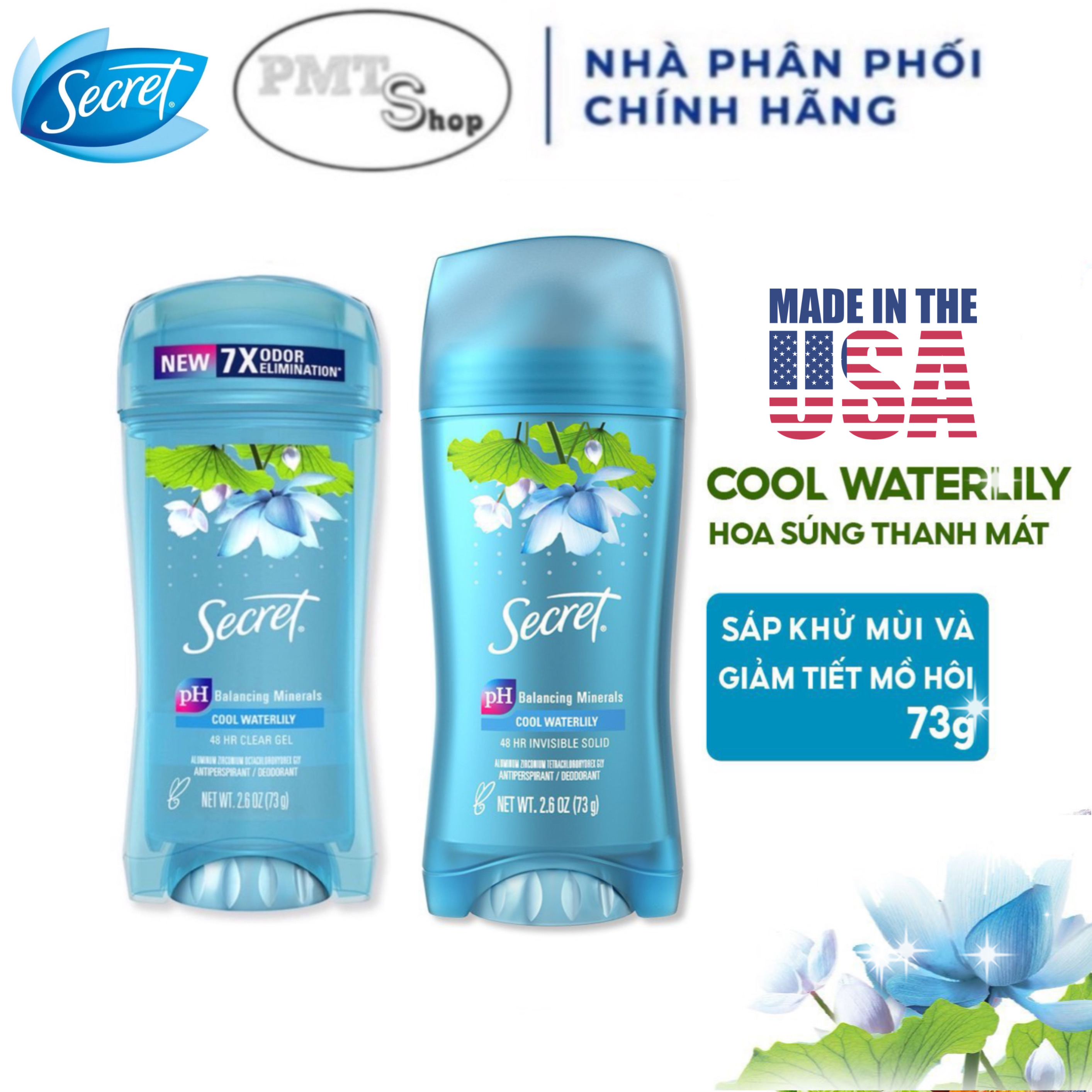 (NK Mỹ) Secret Cool Waterlily 73g Clear Gel / Sáp Lăn Khử Mùi Made in USA