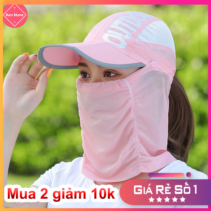 Mũ lưỡi trai có khăn che nắng HÀNG XỊN Nón chống nắng cao cấp che nắng Đầu, Mặt và Cổ 3 trong 1, có thể gập lại