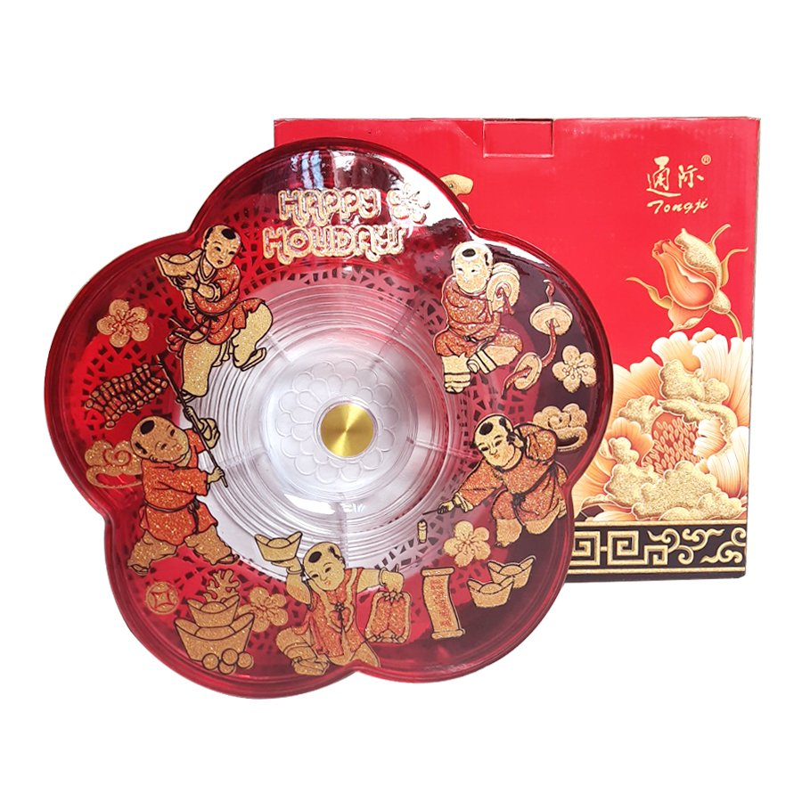 Khay mứt hoa mai 5 cánh có nhạc - Hộp đựng mứt tết - Hộp đựng bánh kẹo - Hộp mứt