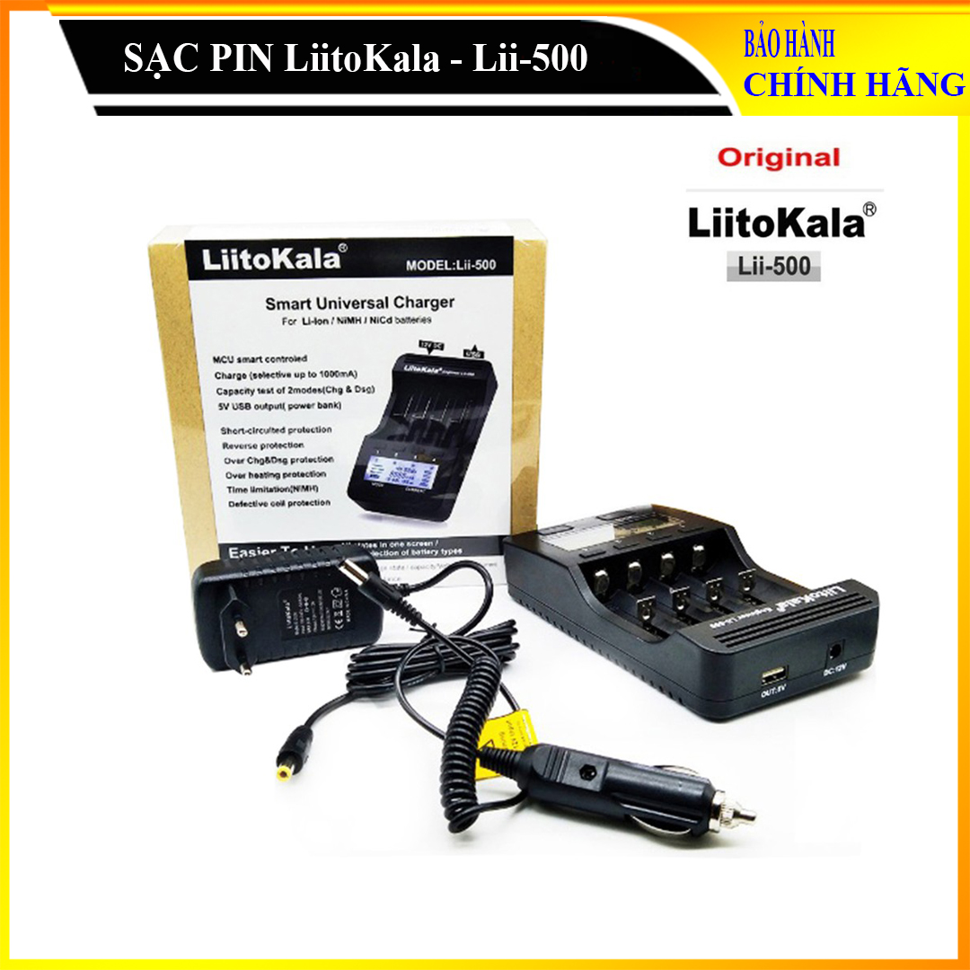 [Fullbox] Bộ Sạc Pin Đa Năng LiitoKala Lii-500 - bộ sạc thông minh 4 cổng có khả năng đo, kiểm tra pin và sạc hầu hết các loại pin Li-ion, Ni-MH - Lii-500 (Hàng FULL BOX)