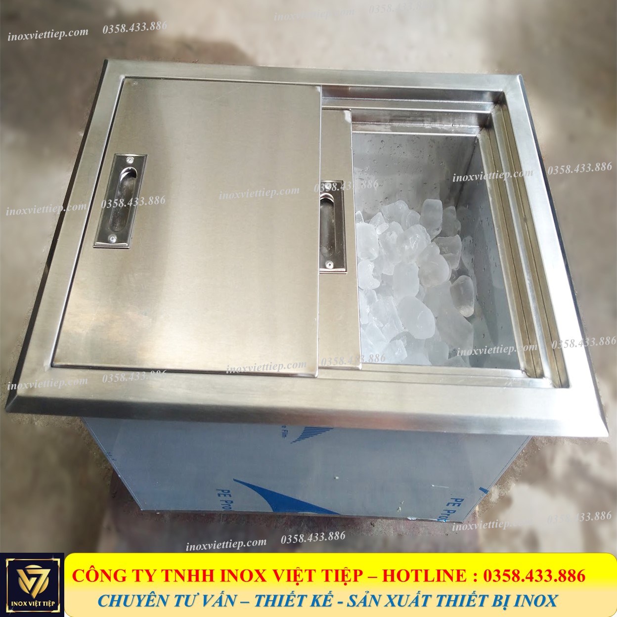 Thùng đá inox âm bàn 40x40x35 inox 304