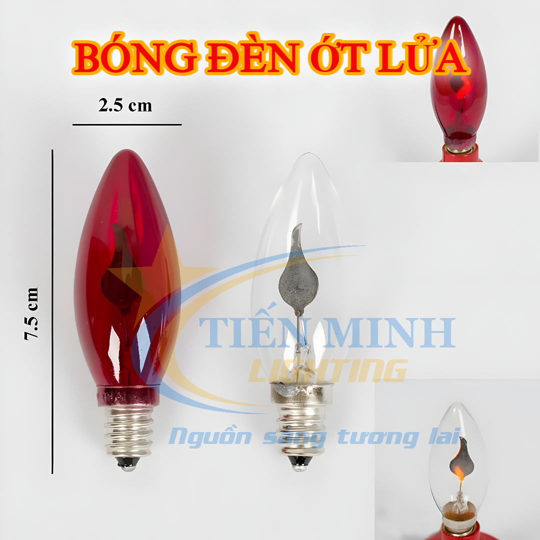 2 bóng đèn ớt lửa 3w E12, bóng đèn quả nhót, bóng đèn cà na, bóng đèn ông địa, bóng đèn thờ, chân đồng